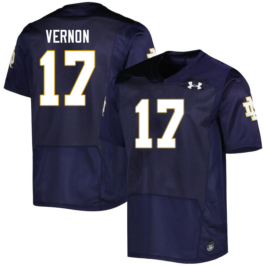 Men #17 Brenan Vernon Notre Dame Fighting Irish College Football Jerseys Stitched Sale-Navy - Click Image to Close